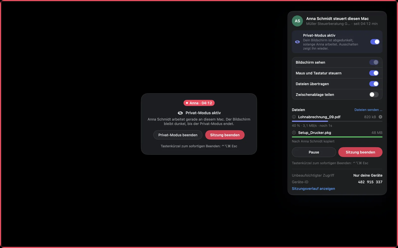 Privat-Modus am Mac: abgedunkelter Bildschirm mit Hinweis