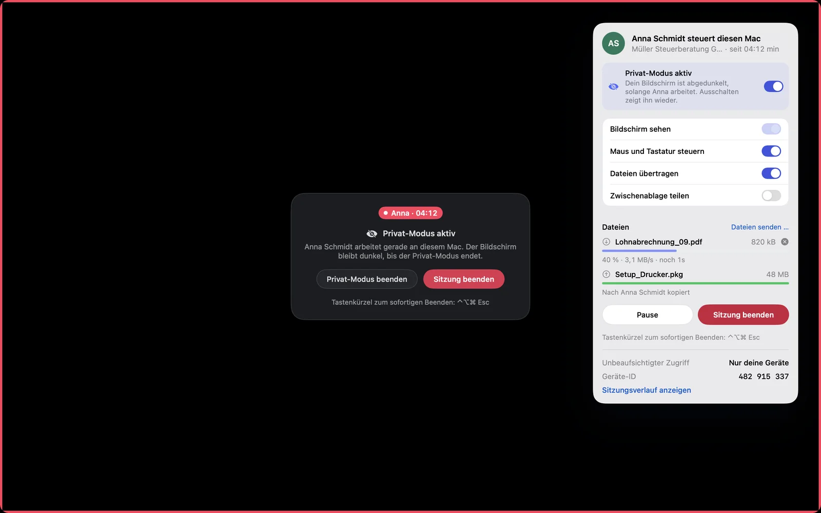 Privat-Modus am Mac: abgedunkelter Bildschirm mit Hinweis