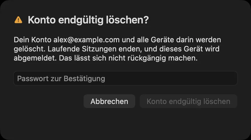 Konto endgültig löschen