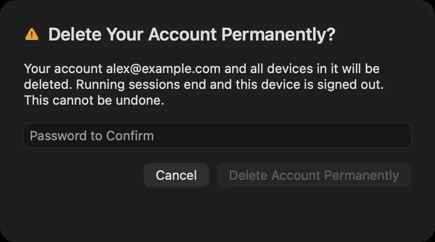 Delete the account permanently