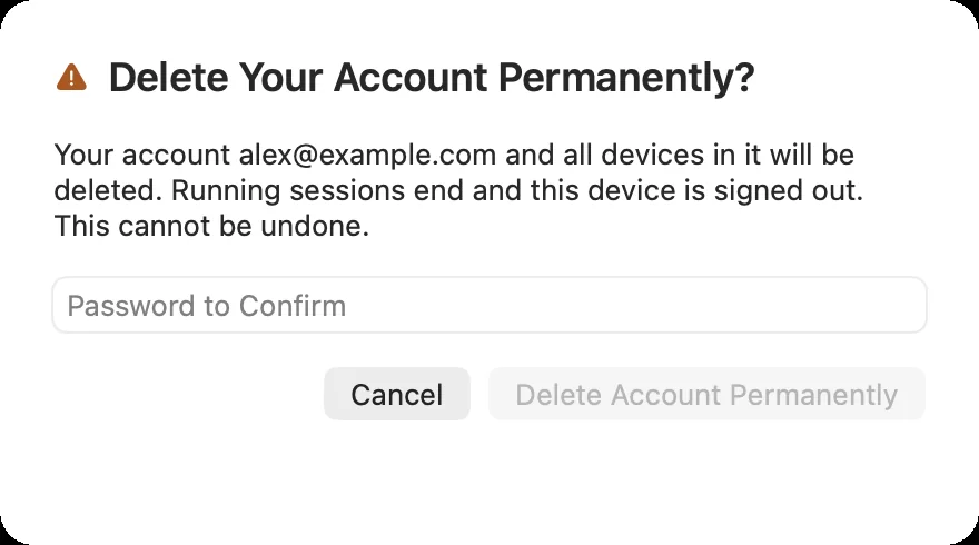 Delete the account permanently