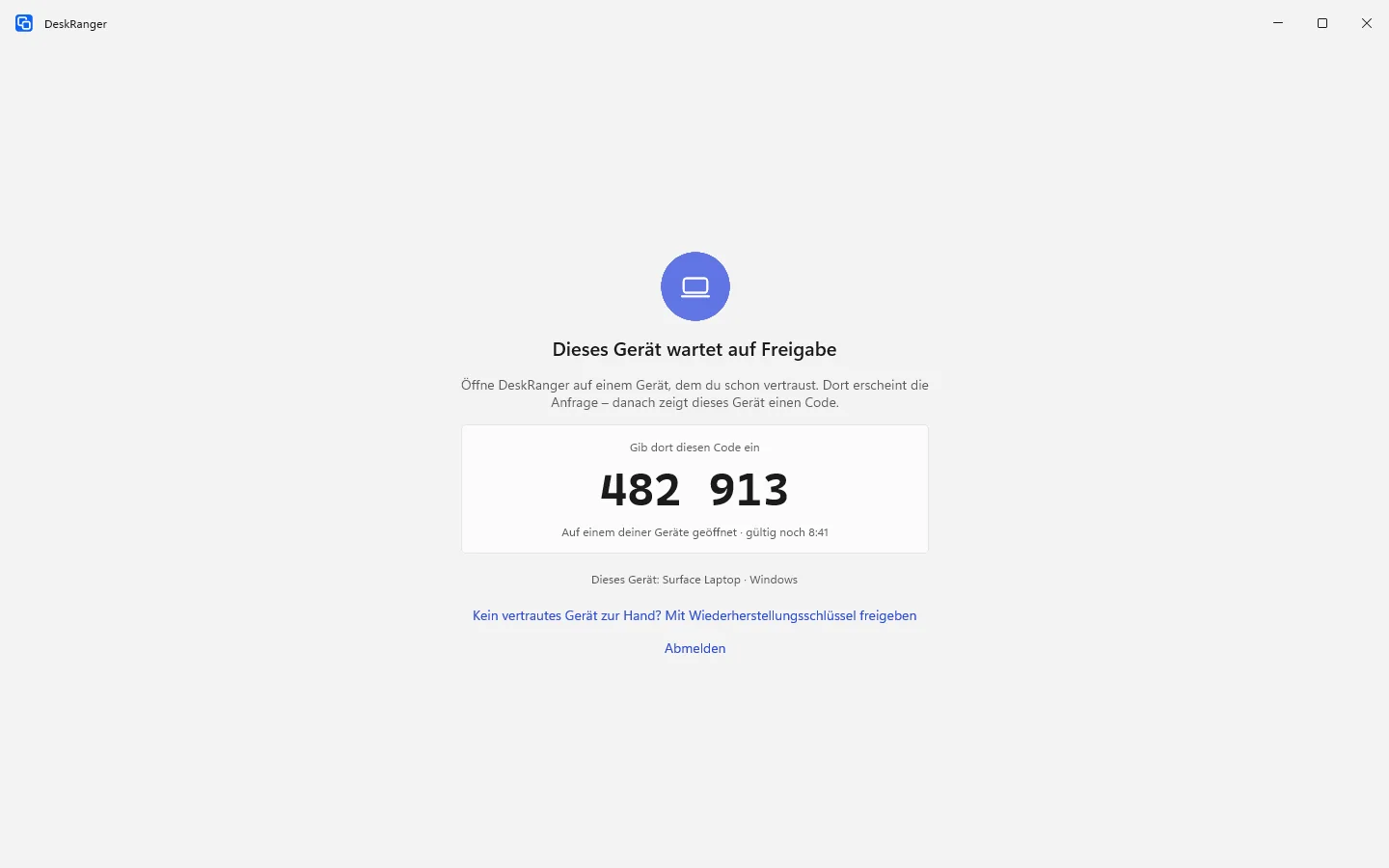 Ein neues Gerät wartet auf Freigabe und zeigt den Code