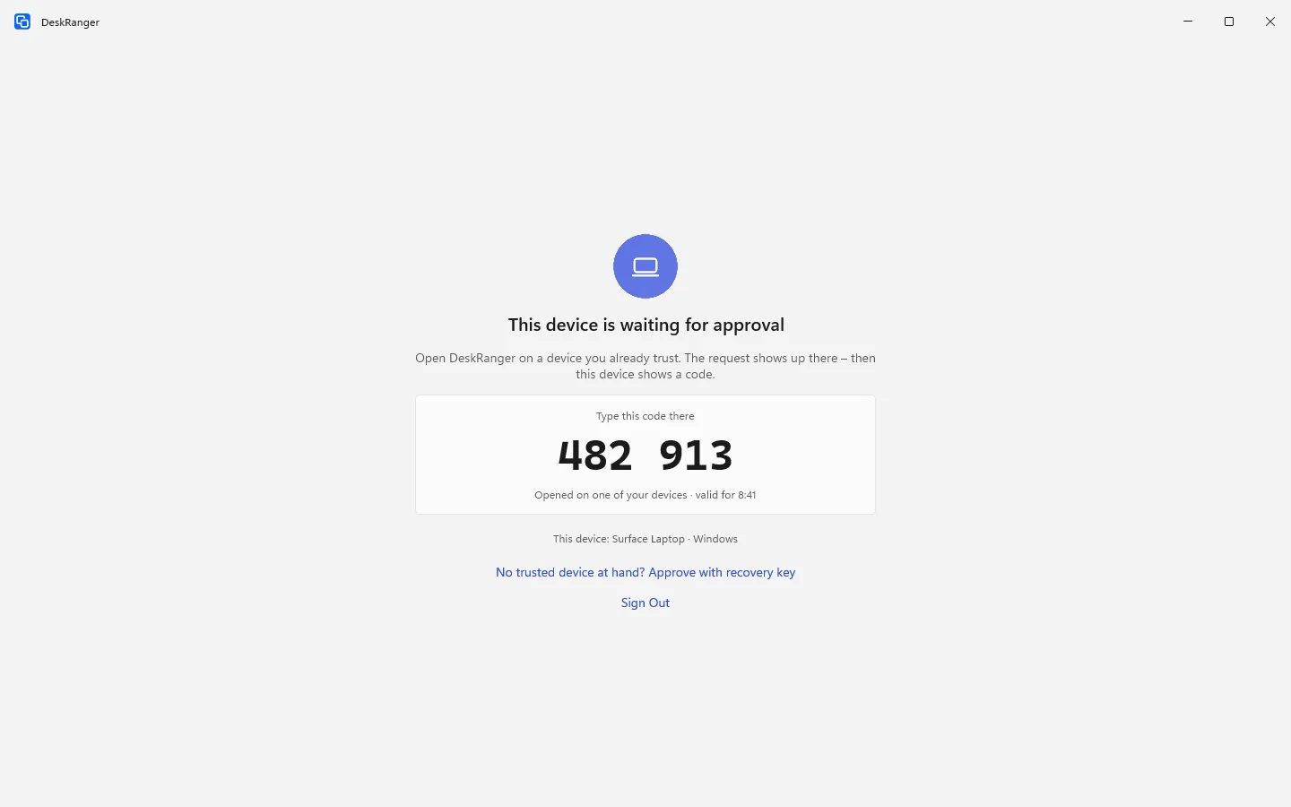 A new device waits for approval and shows the code