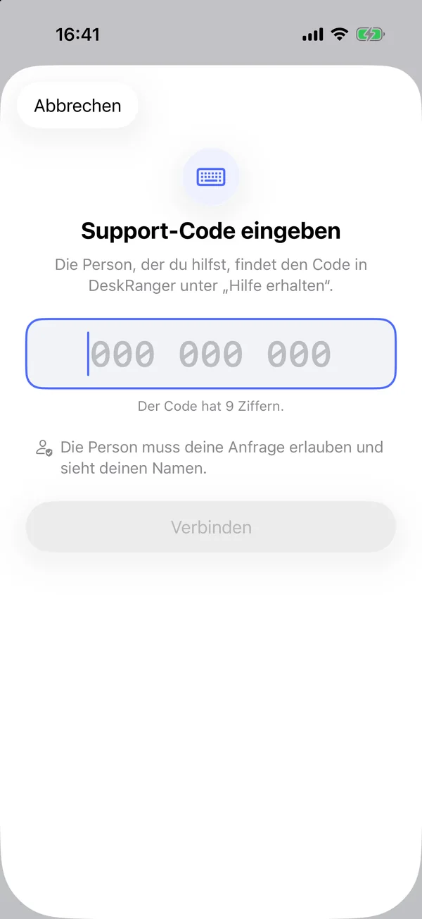 Support-Code eingeben