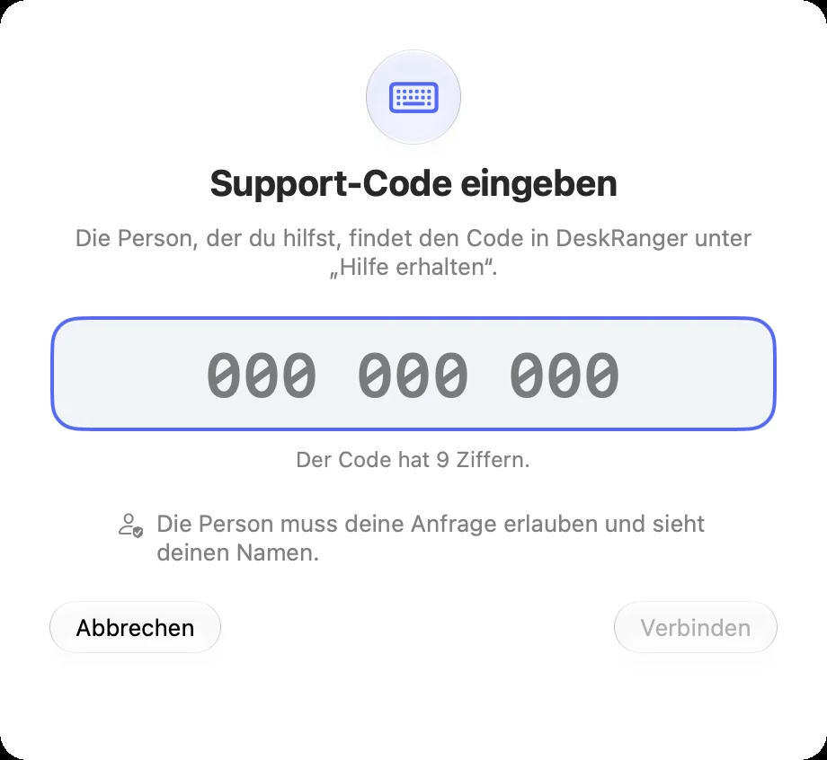 Support-Code eingeben