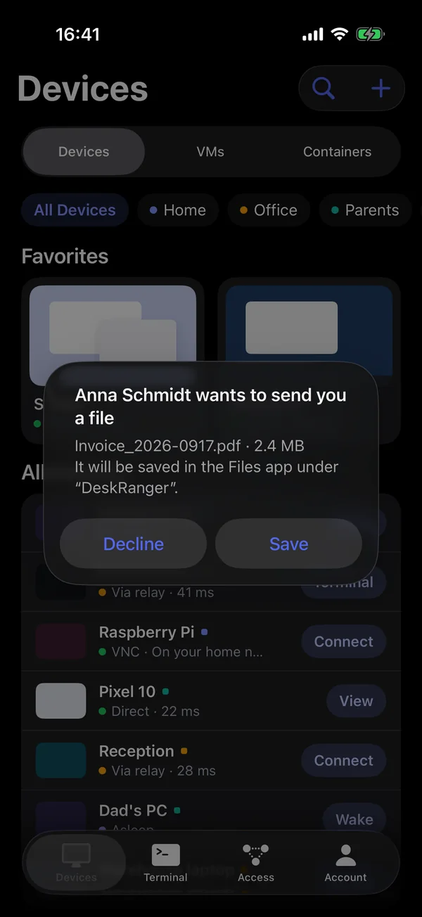A file is offered: Save or Decline