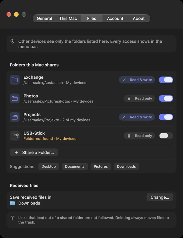 Settings › Files with this Mac's shared folders