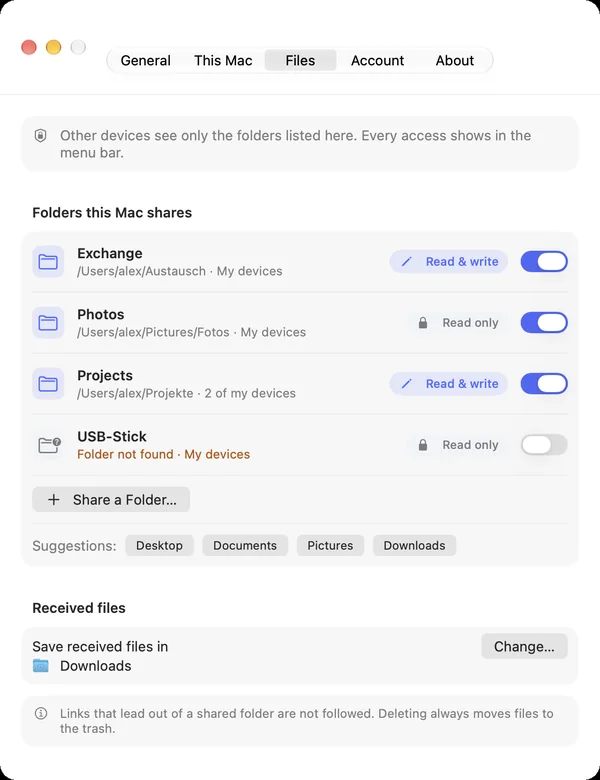 Settings › Files with this Mac's shared folders