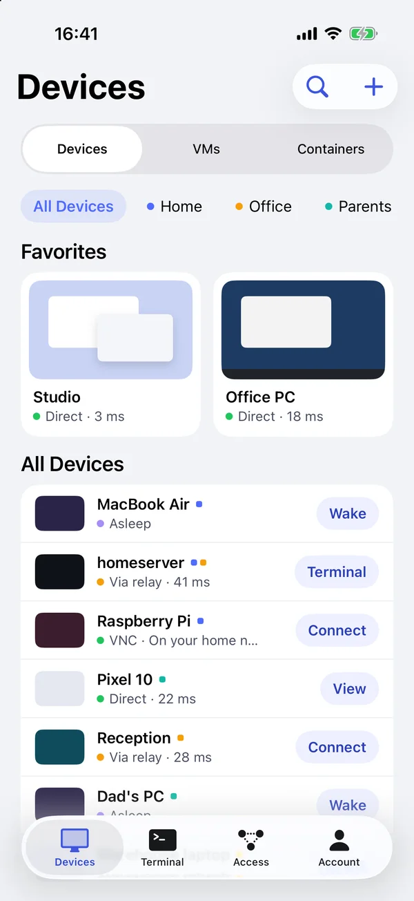 The device list with the Connect button