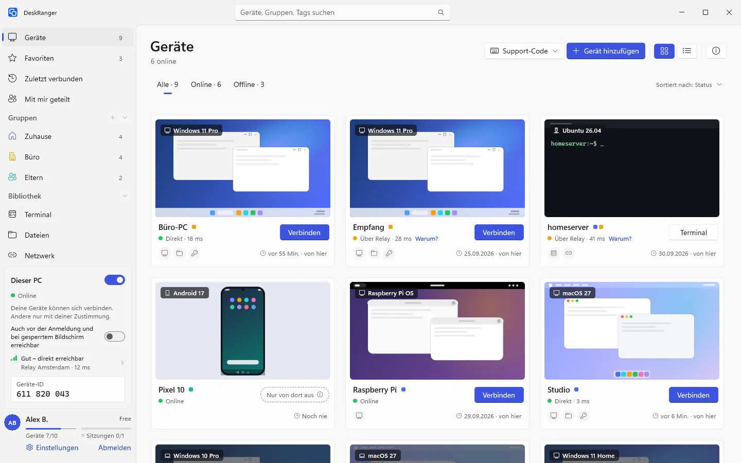 Gerätekarte mit Relay-Weg und dem Link „Warum?“