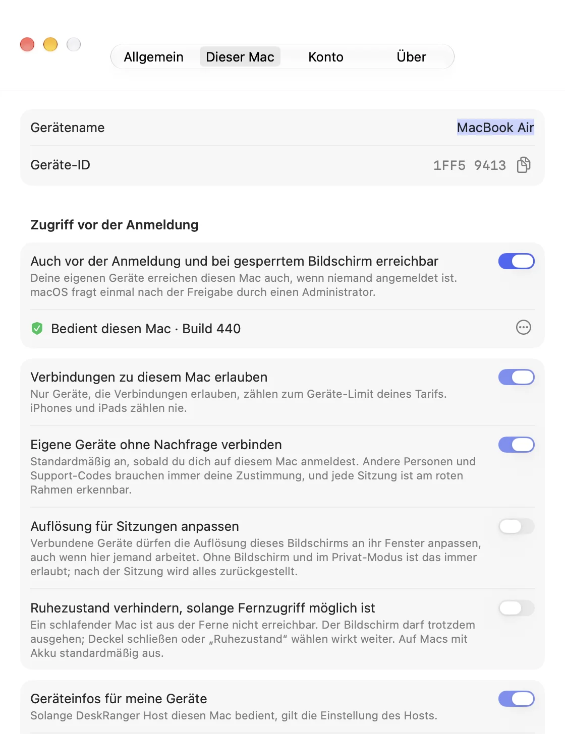 Einstellungen „Dieser Mac“: erreichbar auch vor der Anmeldung und bei gesperrtem Bildschirm