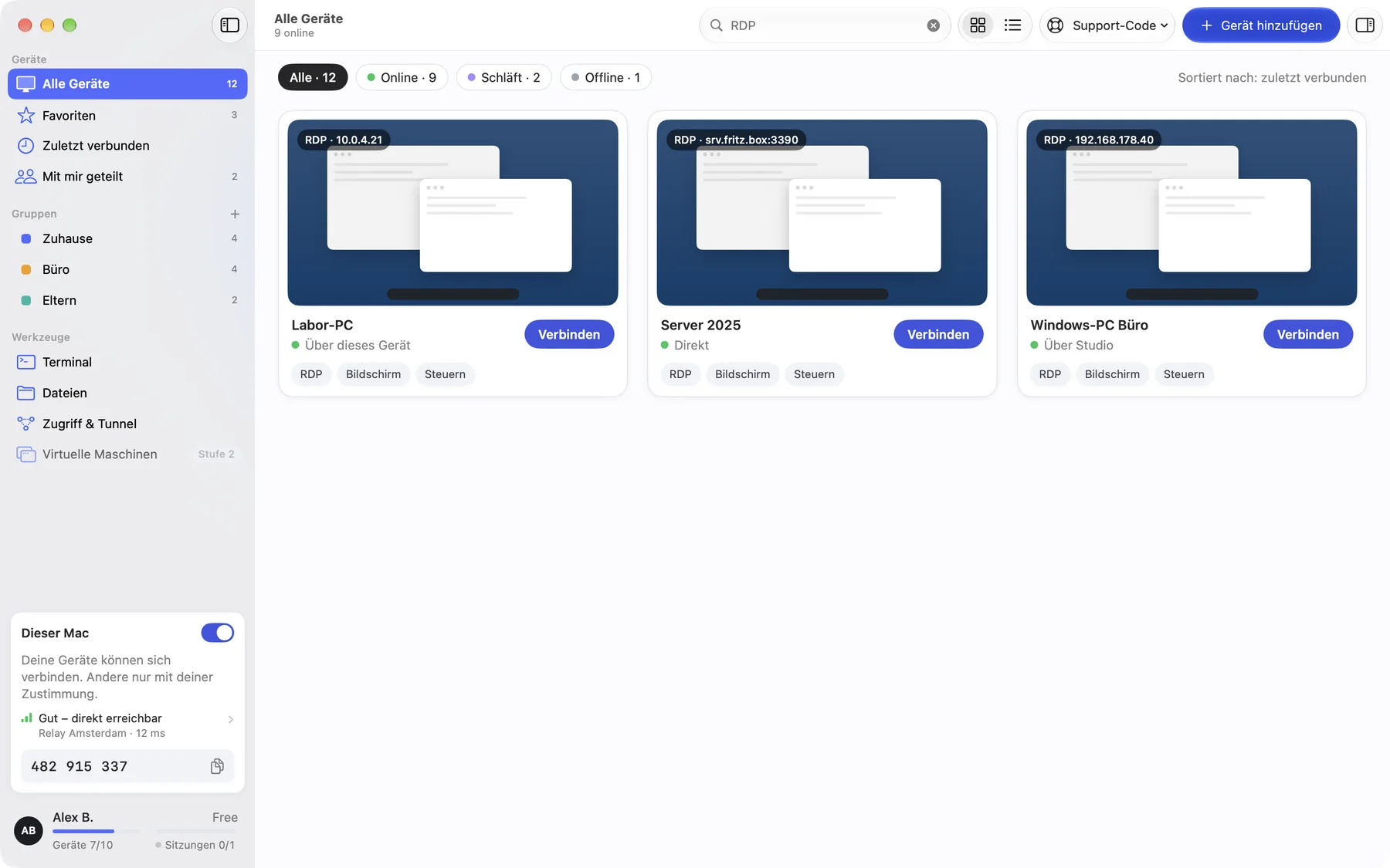 Vorhandene Windows-PCs per RDP, direkt oder über ein eigenes Gerät erreichbar